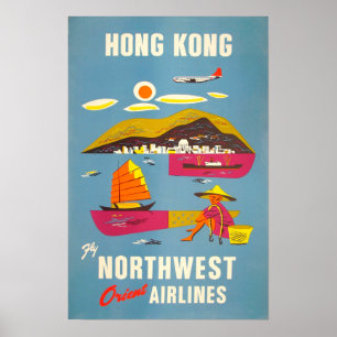 Vintages Reise-Plakat Hongs Kong Poster