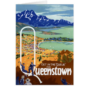 Vintages Reise-Plakat Neuseelands Queenstown
