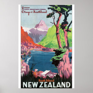Vintages Reise-Plakat Südinsel-Neuseelands Poster