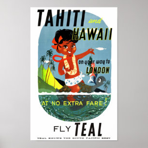 Vintages Reise-Plakat Tahitis Hawaii wieder Poster
