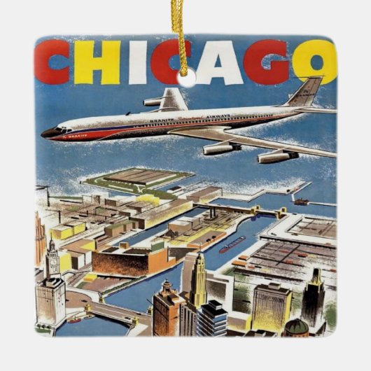 Vintages Reiseflugzeug von Retro Chicago Keramikornament (Vorderseite)