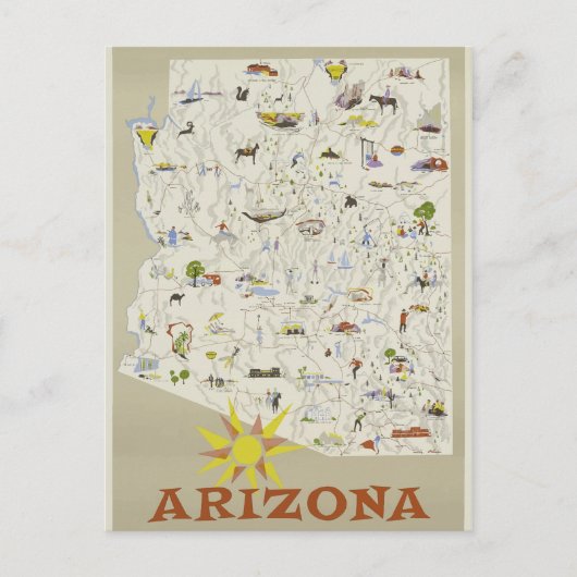 Vintages Reisenposter von Arizona Postkarte (Vorderseite)