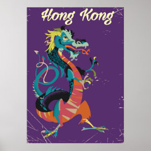 Vintages Reiseplakat für den Drachen von Hongkong Poster