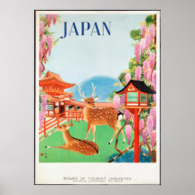 Vintages Reiseplakat für Hirsche und Japanische Pa