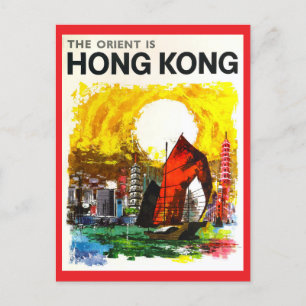 Vintages Reiseplakat für Hong Kong Postkarte