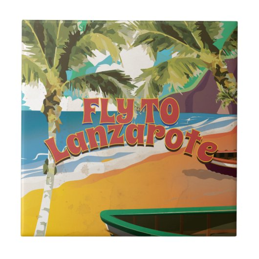 Vintages Reiseplakat für Lanzarote Fliese (Vorderseite)