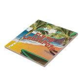 Vintages Reiseplakat für Lanzarote Fliese (Seite)