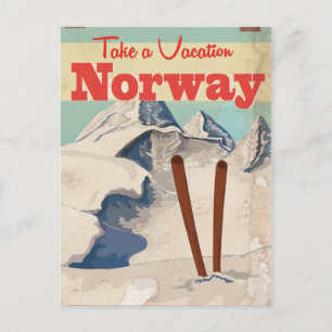 Vintages Reiseplakat für Norwegen Postkarte