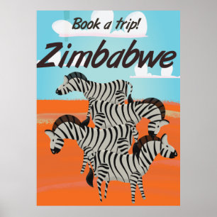Vintages Reiseplakat SimbabweZebra Poster