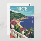 Vintages Reiseplakat von Nizza Postkarte (Vorne/Hinten)