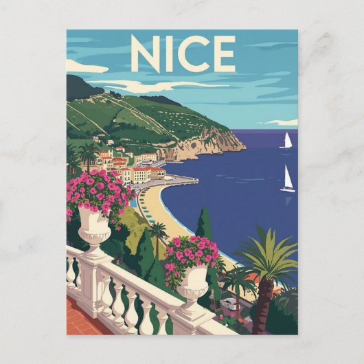 Vintages Reiseplakat von Nizza Postkarte (Vorderseite)