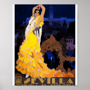 Vintages Reiseplakat von Sevilla   Flamenco Poster