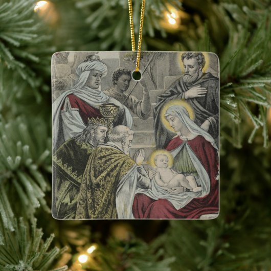 Vintages religiöses Weihnachtsgeschenk mit Wünsche Keramikornament (Baum)