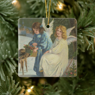 Vintages religiöses Weihnachtsgeschenk mit Wünsche Keramikornament