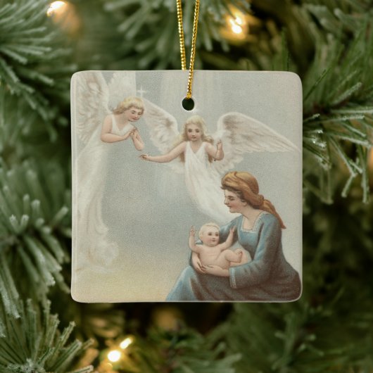 Vintages religiöses Weihnachtsgeschenk mit Wünsche Keramikornament (Baum)