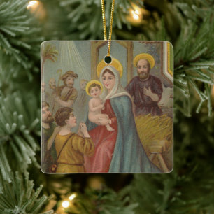 Vintages religiöses Weihnachtsgeschenk mit Wünsche Keramikornament
