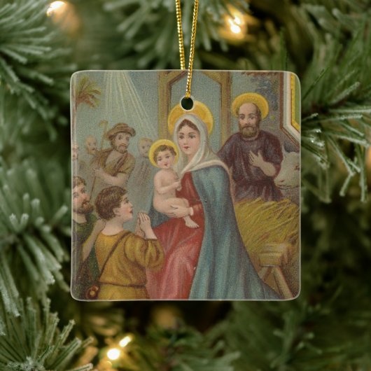 Vintages religiöses Weihnachtsgeschenk mit Wünsche Keramikornament (Baum)