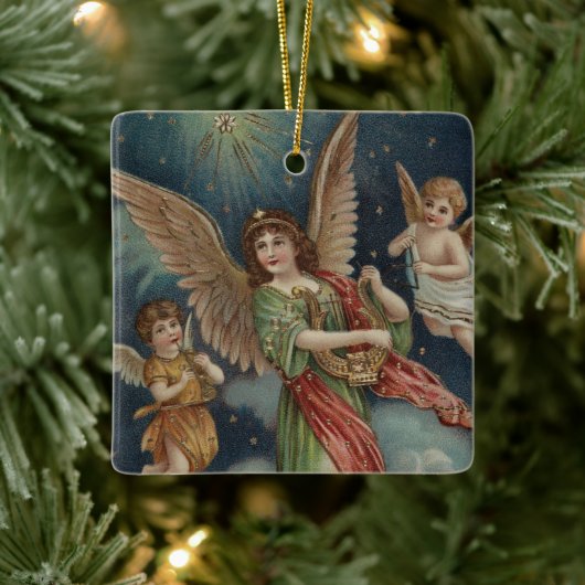 Vintages religiöses Weihnachtsgeschenk mit Wünsche Keramikornament (Baum)