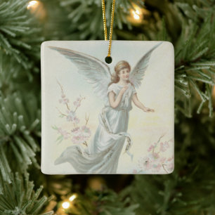 Vintages religiöses Weihnachtsgeschenk mit Wünsche Keramikornament