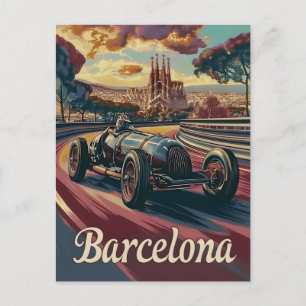 Vintages Rennauto in Barcelona Postkarte