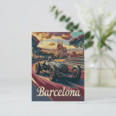 Vintages Rennauto in Barcelona Postkarte (Stehend Vorderseite)