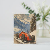 Vintages Rennauto in den Alpen Postkarte (Stehend Vorderseite)
