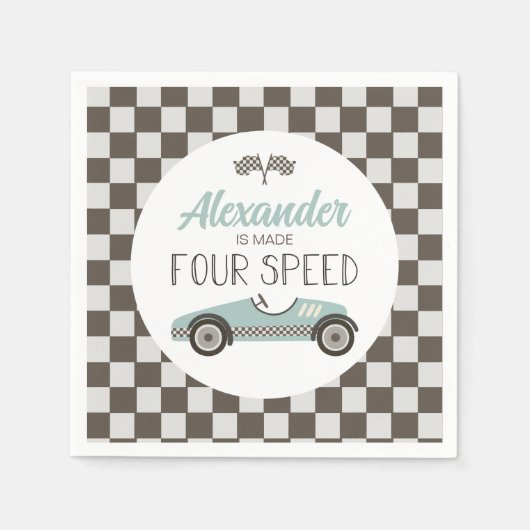 Vintages Rennauto macht VIER-Speed Geburtstag Serviette (Vorderseite)