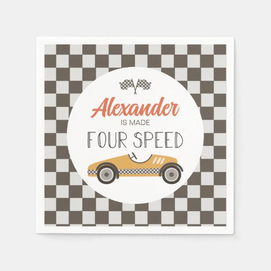 Vintages Rennauto macht VIER-Speed Geburtstag Serviette (Vorderseite)