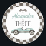 Vintages Rennwagen Drei Geburtstag Runder Aufkleber<br><div class="desc">Blue Vintag Race Car 3. Geburtstag Aufkleber.</div>