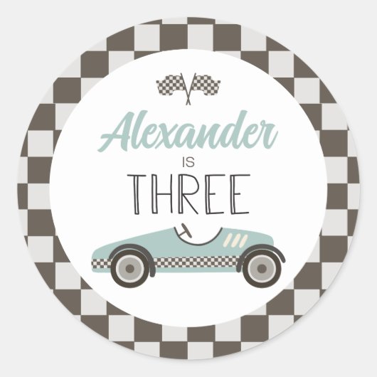 Vintages Rennwagen Drei Geburtstag Runder Aufkleber (Vorderseite)