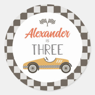 Vintages Rennwagen Drei Geburtstag Runder Aufkleber