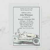 Vintages Rennwagen/Geburtstagsaufenthalt Einladung (Vorne/Hinten)