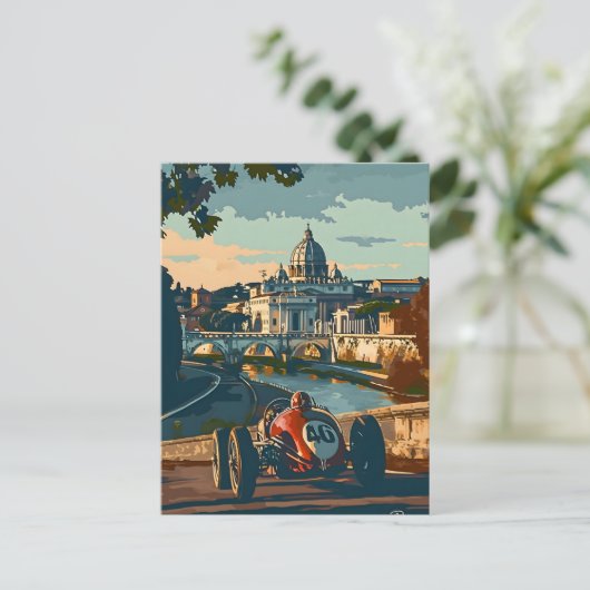 Vintages Rennwagen in Rom Postkarte (Stehend Vorderseite)