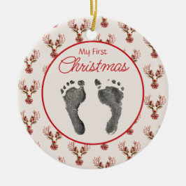Vintages Rentier Baby's Feet Erste Weihnacht Keramik Ornament