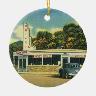 Vintages Restaurant, 50er in Diner und Autos Keramik Ornament