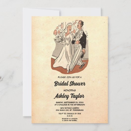 Vintages Retro Altes romantisches Brautparty Einladung (Vorderseite)