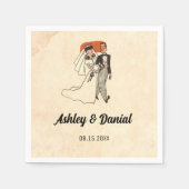 Vintages Retro altes rustikales Comic Ehepaar Hoch Serviette (Vorderseite)