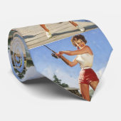 Vintages Retro-Angeln Pinup Girl Krawatte (Gerollt)