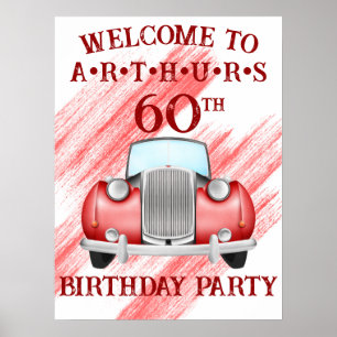 Vintages Retro-Auto in Red Classic Willkommen Poster