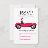 Vintages Retro-Auto rosa Konvertible Hochzeit RSVP (Vorderseite)