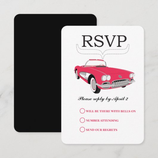 Vintages Retro-Auto rosa Konvertible Hochzeit RSVP Karte (Vorne/Hinten)