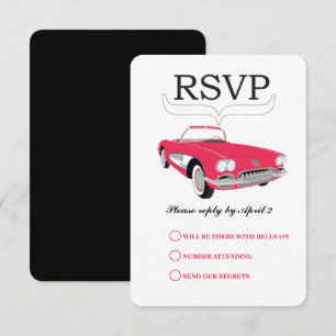 Vintages Retro-Auto rosa Konvertible Hochzeit RSVP Karte