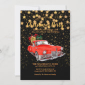Vintages Retro-Auto und Weihnachtsmann Einladung (Vorderseite)