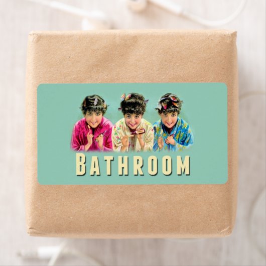 Vintages Retro-Badezimmer Umkleidebox-Etikett Klei (Insitu)