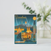 Vintages Retro Barcelona Spanien Reisen Kunst, Dic Postkarte (Stehend Vorderseite)