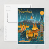 Vintages Retro Barcelona Spanien Reisen Kunst, Dic Postkarte (Vorne/Hinten)