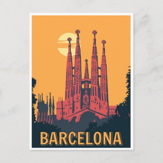 Vintages Retro Barcelona Spanien Reisen Kunst, Dic Postkarte (Vorderseite)