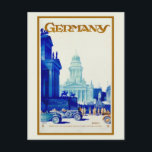 Vintages Retro Berlin Deutschland Reiseanzeige Postkarte<br><div class="desc">Aus den 20er Jahren stammt ein deutsches Reisewerbeposter für Berlin,  das Sehenswürdigkeiten in Berlin und Oldtimer aus den 20er Jahren zeigt.</div>