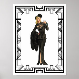 Vintages Retro-Black-Cutout-Kleid der 40er Jahre Poster