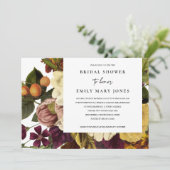 VINTAGES RETRO BURGUNDY YELLOW FLORAL BRAUTPARTY EINLADUNG (Stehend Vorderseite)